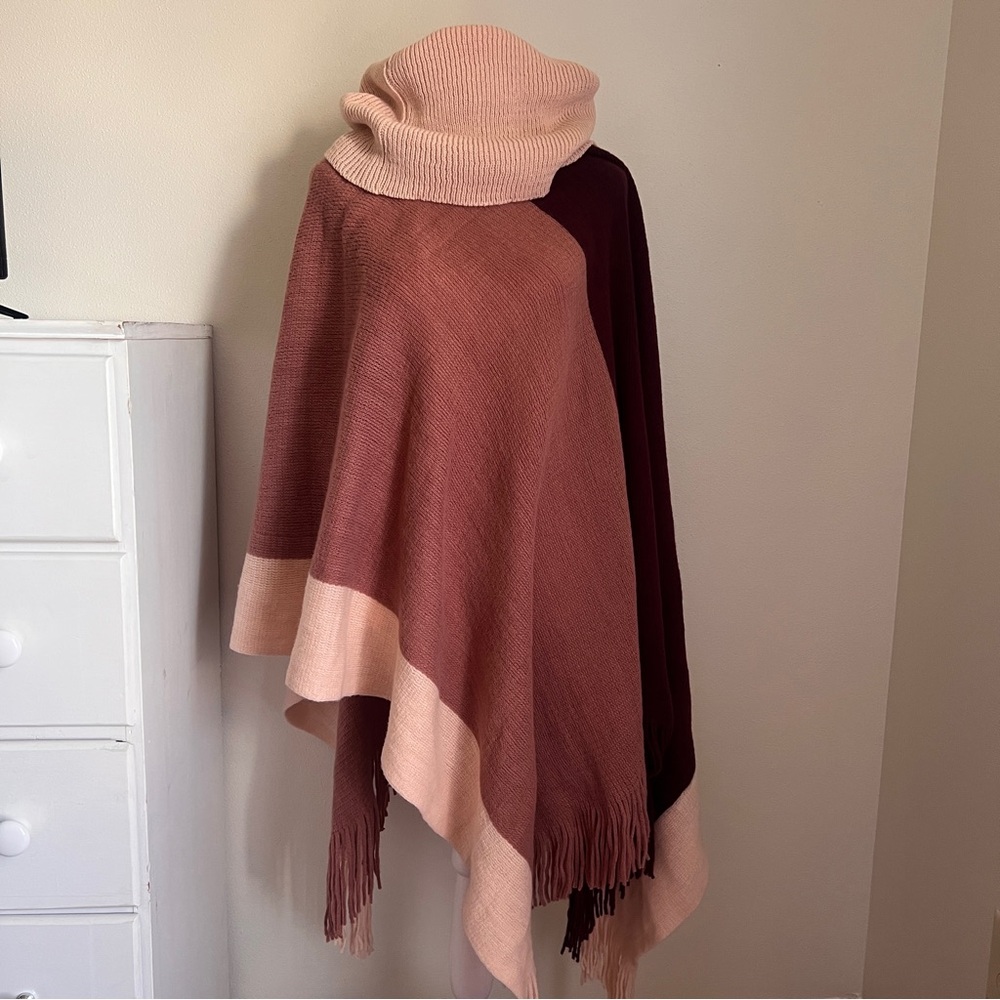 Pink and Burgundy Knit Poncho